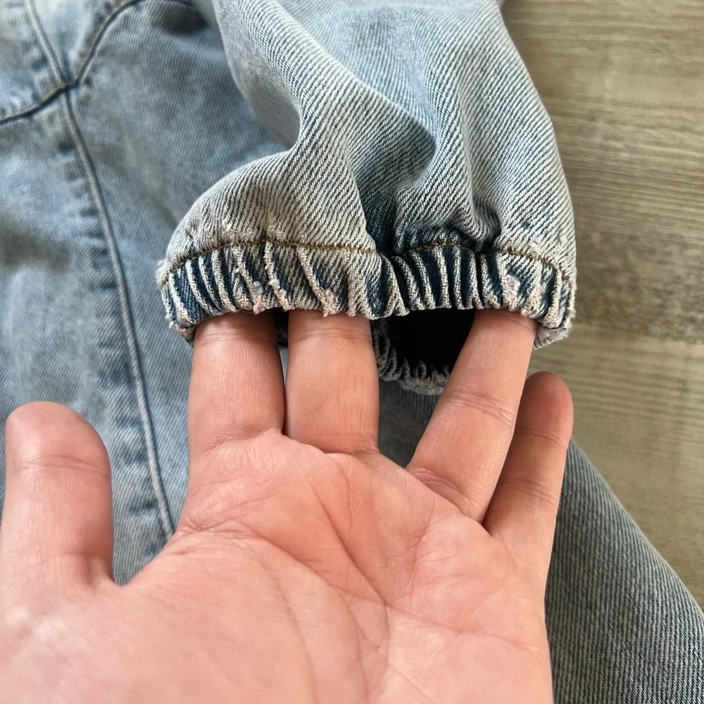 Free People Mia Long Puff Sleeved Light Wash Denim Mini Dress - Size Small - Picture 3 of 10